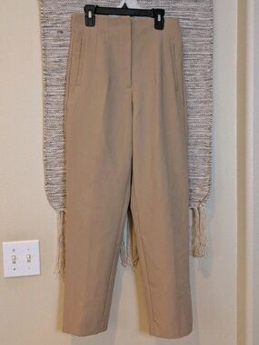 Zara High Waisted Tan Straight-Leg Tailored Pants
